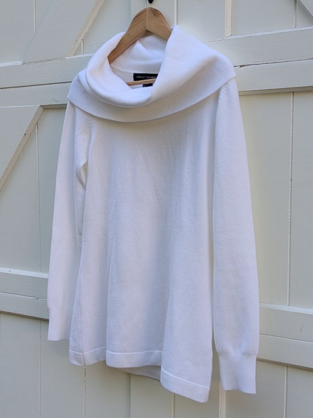 French Connection White Oversized Drape Cowl Neck Longline Tunic Sweater L